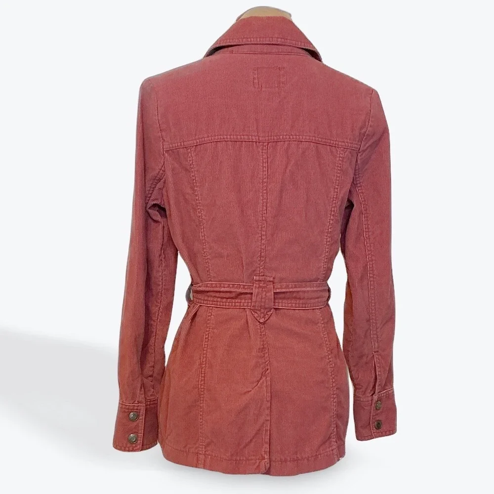 Old Navy Vintage Corduroy Utility Jacket Pink Snap Front Belted Women S Fall 03 - Picture 3 of 10